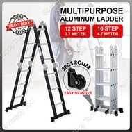 Multipurpose Aluminium Ladder 12 / 16 Steps Heavy Duty Multi Purpose Step Foldable Folding Tangga Aluminium 150KG