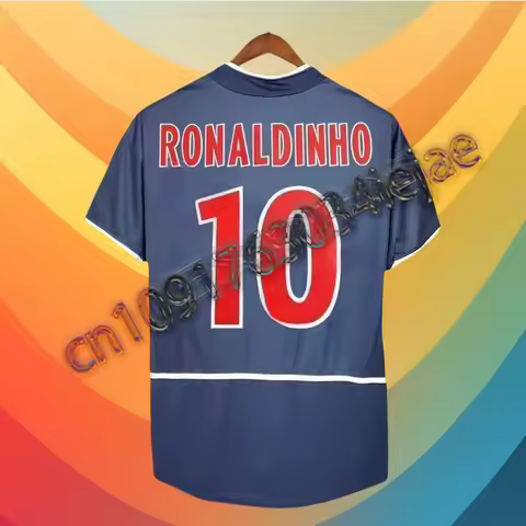 Ronaldinho 02 03 PSG home retro football jersey with Ronaldinho logo short sleeved commemorative foo