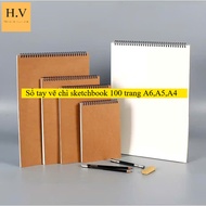 100-page pencil drawing notebook - A4, A5, A6 size sketchbook pencil drawing notebook with kraft cov