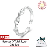 BAMOER 925 Sterling Silver Simple Twisted Opening Ring Sea Wave Adjustable Ring for Women Party Minimalist Fine Jewelry BSR468