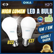 [SIRIM] B22 E27 LED A BULB 6W / 8W High Lumen Energy Saving 6500K LED Bulb for Home, Hotel, Shop Dec