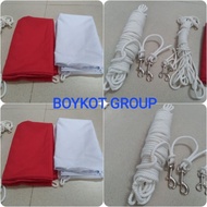 KATUN MERAH (Flag + Rope Package 20M (6mm) + 2 hooks) Red and white flags Field flags best cotton cl