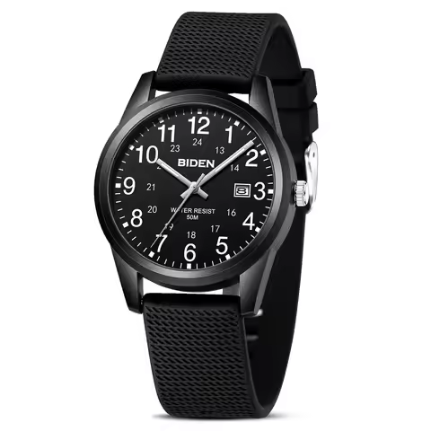 BIDEN Simple Casual Men's Quartz Watch Digital Edition Waterproof Calendar Luminous Silicone Strap C