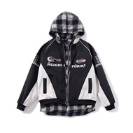 Echo Ridge Men's and women's retro high-end fake two-piece checkered zipper hooded jacket