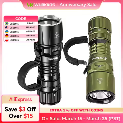 Wurkkos TD07 Powerful 1300LM IP68 Waterproof Tactical Flashlight USB-C Rechargeable Torch 3 Modes SF