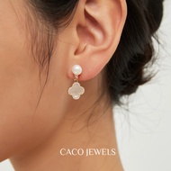 CACO 3A Premium Grade Freshwater Pearl Drop Earrings 18K Gold Plated on 925 Silver "Clover Drop (Ear