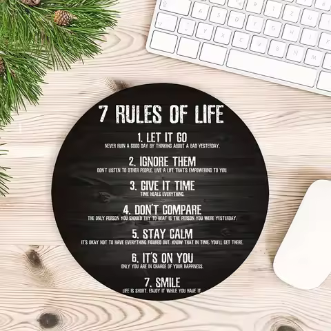 7 Life Rules Game Mouse Pads Round Non-slip Rubber Office Computers Laptops Desk Pad Desk Accessorie