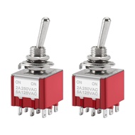 Heschen Miniature Toggle Switch MTS-302 ON-ON 3PDT 9 Pin, 2A 250V, 6A 125V, Pack of 2
