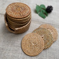 DKLASIK Alas Cangkir Rotan / Rattan Coaster / Tatakan Gelas Bulat 10 cm