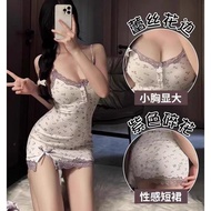 Sexy Pajamas Chest Pad Nightdress Nightdress with Chest Pad Pajamas Purple Floral Comfortable Sling 
