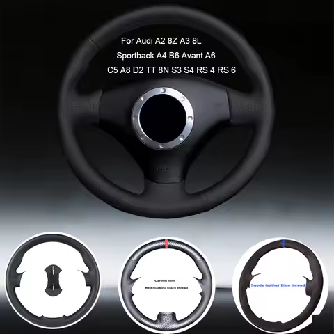 OEM Carbon Fiber Leather Car Steering Wheel Cover For Audi A2 8Z A3 8L Sportback A4 B6 Avant A6 C5 A