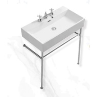 Vera Ceramica | D.381 + D.FA.60 - Ceramic Basin with stainless steel leg and stainless steel bar