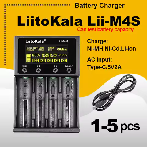 1-5PCS LiitoKala Lii-M4S 21700 Battery Charger For 18650 18350 26650 16340 RCR123 14500 3.7V 1.2V Ni