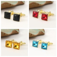 Square Black Crystal Men's Cufflinks Unique Fashion Shirt Cuffs Ruby Lining Golden Cufflinks UV8S
