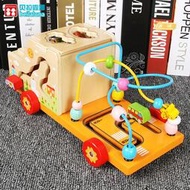 多功能繞珠配對車積木兒童早教益智拆裝拼插遊戲木製玩具