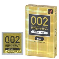 ถุงยางอนามัย Okamoto 002 ถุงยางโอกาโมโต้ 0.02 (รุ่น Realfit ปลายหัวมน)1กล่อง บรรจุ 6 ชิ้น Made in JAPAN