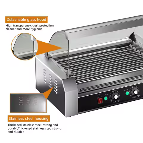 Hot Dog Roller Machine, Sausage Grill Cooker Machine ,7 Non-Stick Roller