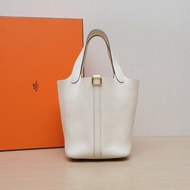 HERMES Picotin18菜籃子Z刻I2奶油白TC皮金扣肩背包