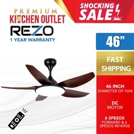 Rezo 46" 5 Blades 12 Speed Venzo Led Matte Black/Dark Wood Dc Motor Ceiling Fan With Remote Control 