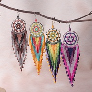 Handmade Disc Multicolor Tassel Rice Bead Earrings Bohemian Dream Catcher Earrings