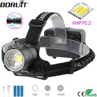 BORUIT XHP70.2 LED Powerful Headlamp 5000LM Zoomable Headlight USB Rechargeable Head Torch Waterproo