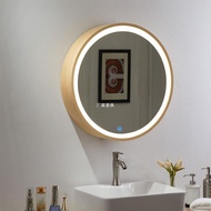 S-6💝round Bathroom Mirror Cabinet with Light Solid Wood Smart Mirror Box Anti-Fog Storage Bathroom Makeup Wall Hanging r