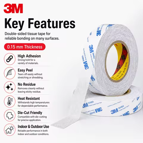 3M 9448A Double Sided Tape Strong Adhesive Tissue Tape 0.15MM for Foam Nameplate Plastic Film Indust