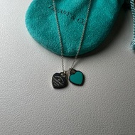 Tiffany & co. 湖水綠2個心型925純銀頸鏈 原裝塵袋 日本二手中古