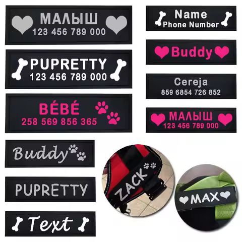 2 PCS Custom Dog Name Tag Harness ID Label Personalized Reflective Colorful DIY Name Logo Chest Stra