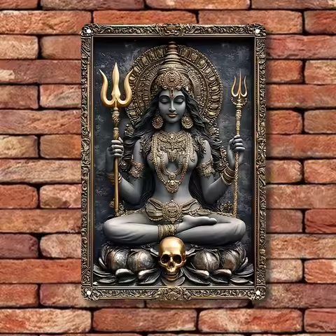 Vintage Indian Goddess Kali, Square Aluminum Sign, Perfect for Bar, Restaurant, Living Room Decor & 