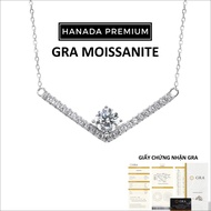 [GRA RECEIVING] Moissanite Stone Necklace 6.5MM 925 Sterling Silver Platinum Bar V Stone HANADA 1734