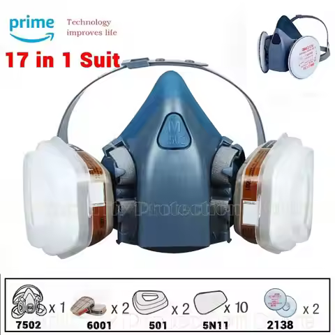 17in1 7502 Dust Gas Respirator Half Face Dust Mask For Painting Spraying Organic Vapor Chemical Gas