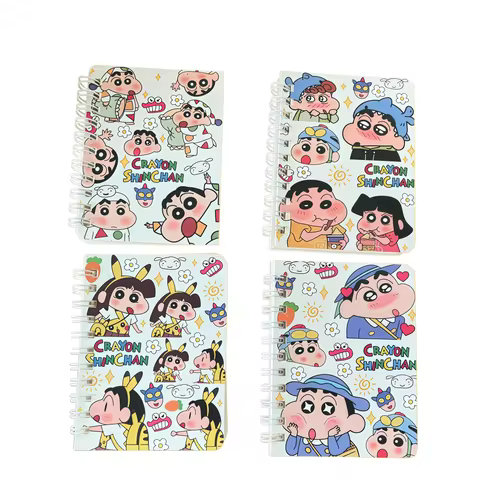 4Pcs Crayon Shin-chan Kawaii Anime A7 Spiral Notebook, Mini Portable Pocket Notepad for Journal Memo
