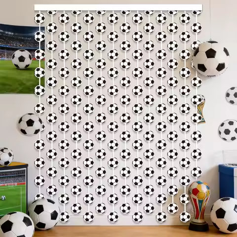 2026 Football Themed Party Backdrop Curtain, World Football Match Double-Sided Tinsel Rain Curtain D