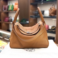 90%NEW USED HERMES LINDY 34 GOLD PHW TC 金棕色銀扣 #愛馬仕