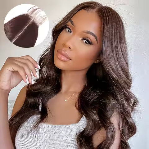 Body Wave Chocolate Drown 2x6 Lace Frontal Closure Human Hair 4# Straight 2x6 Lace Closure Middle Pa