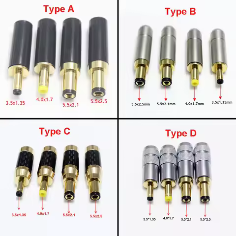 1Pcs Gold Plated 5.5 x 2.5 / 5.5 x 2.1 / 4.0x1.7 / 3.5 x 1.35 mm DC Power Jack Male Plug Connector f