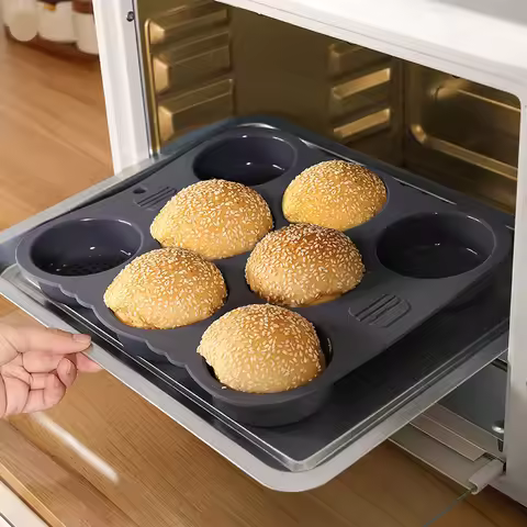 Hamburger Bun Pan 8 Cavity Reusable Non Stick Hamburger Bun Molds Silicone Hamburger Bread Pan Easy