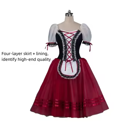 Red Giselle Ballet Dance Ballerina tutu Dress For Girls Women Stage Performance Costume Long Ballet 