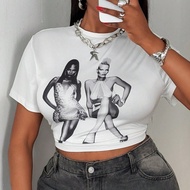 เสื้อยืดแขนสั้นรอบคอฟิต พิมพ์ลาย ไซส์พลัส