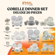 Corelle Deluxe 20pc Dinner Set | Set Pinggan Mangkuk Corelle | Country Rose , Silver Crown| ReadySto