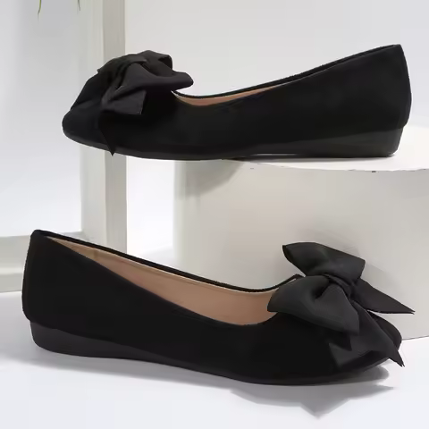 Women's Bowtie Decor Soft Sole Ballet Flat Shoes 2025 Trend Comfort Slip On Loafers Woman Plus Size 