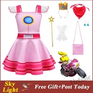 【hot sale】 ┅✥❖ C03 Super Mario Princess Peach Dress For Girl Shortsleeve Dress Girls Pajama Halloween Christmas Birthday Gift Party Cosplay Kids Terno Full Set
