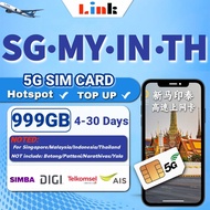 Singapore/Thailand/Indonesia/Malaysia SIM Card 4~30days 【999GB+Unlimited High Speed Data 】Tourist Si