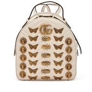 Gucci White Calfskin Matelasse Animal Studs GG Marmont Dome Backpack Gold Hardware