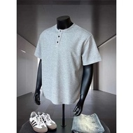 gothobe kurta Kurta Leki T-shirt kolar Henry kelabu lelaki musim panas cleanfit Wolfge lengan pendek