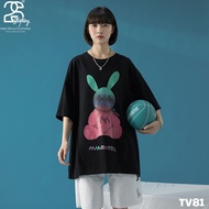 Pmo Unisex Oversize Cotton Oversize Wide Form Cheap T-Shirt Printed Bad Rabbit Pattern TV81