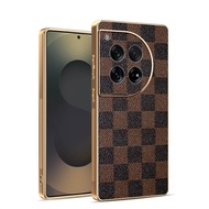 For OnePlus 12, Classic high-end leather patterned phone case, electroplated border protection case
