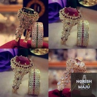 FQusefulTools 2pcs/Set Noble Exquisite Ring Fashion Jewelry Women's 18K Gold Ring Natural 1.52ct Rub