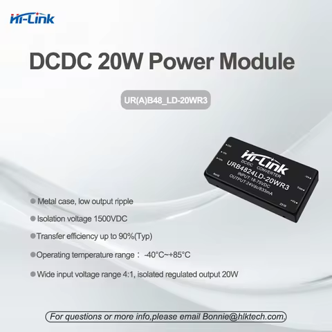Hi-Link Output 20W ±5V/9V/12V/15V/24V URA4812LD-20WR3/URB4812LD-20WR3/URB4824LD-20WR3 18-75Vdc DC DC